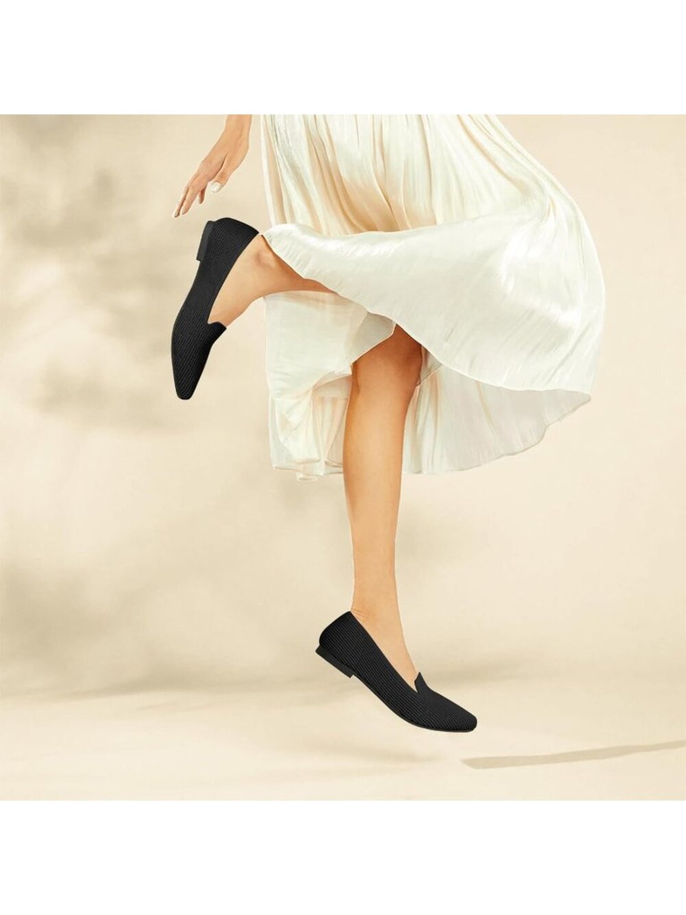 〽️Women's Black Pointed Toe Knit Flats Washable Ballet Comfortable Shoes